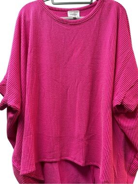 ANDREE BY UNIT Hot Pink Ribbed Knit Tunic Top